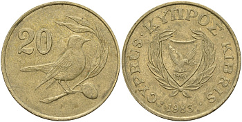 Кипр 20 центов 1983 птичка KM 57.1 никель латунь 4140-712