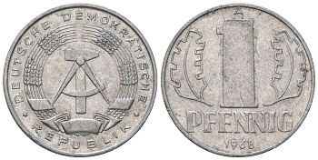 ГДР 1 пфенниг 1968 А КМ 8.1 алюминий 3458-328