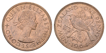 Новая Зеландия 1 пенни 1964 Елизавета II (1952-2022), новозеландский туи KM 24.2 бронза aUNC 4403-735