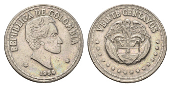 Колумбия 20 сентаво 1959 KM 215 медно-никель 4114-1042