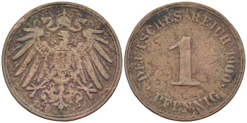 ГЕРМАНИЯ 1 ПФЕННИНГ 1900 KM 10, J. 10 медь 201-917