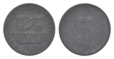Херсбрук 5 пфеннигов 1917 Funck 210.1, Men18 14367.1 цинк 4639-124