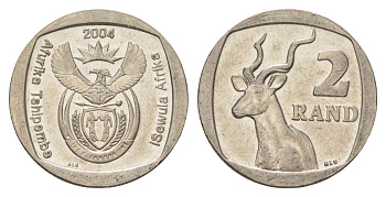 ЮАР 2 ранда 2004 KM 336 медь плакированная никелем UNC 4628-114