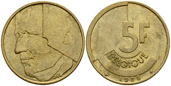 Бельгия 5 франков 1986 Belgique, Бодуэн I (1951-1993) KM 163 алюминиевая бронза 4601-143