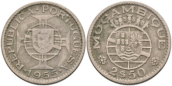 Португальский Мозамбик 2 1/2 эскудо 1955 KM 78 медно-никель 4567-457