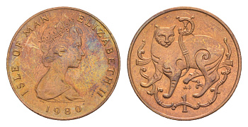 Остров Мэн 1 пенни 1980 Елизавета II (1952-2022) KM 59 бронза UNC 4647-149