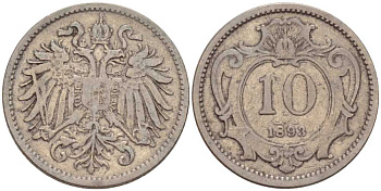 АВСТРИЯ 10 ГЕЛЛЕРОВ 1893 АВСТРО-ВЕНГЕРСКАЯ ИМПЕРИЯ KM 2802 никель 201-342