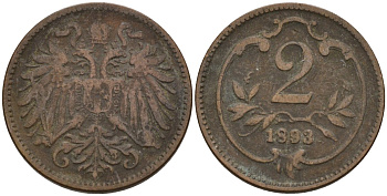 Австрия 2 геллера 1898 Франц Иосиф (1848-1916) KM 2801 бронза 4152-117