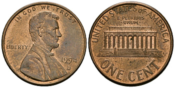 США 1 цент 1994 D KM 201b цинк плакированный медью 4136-1012