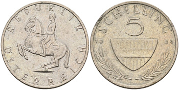 Австрия 5 шиллингов 1984 KM 2889а медно-никель 4575-354