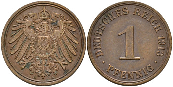 Германия 1 пфенниг 1913 A KM 10, J. 10 медь 4576-221