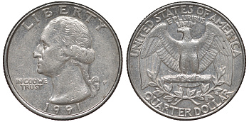 США 25 центов = квотер 1991 P, Вашингтон KM A164a медь плакированная медно-никелем 4543-1245