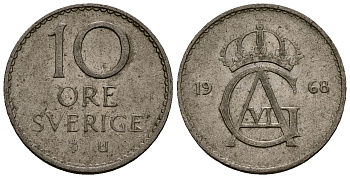 Швеция 10 эре 1968 Густав VI Адольф (1950-1973) KM 835 медно-никель 4173-737