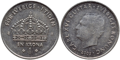 Швеция 1 крона 2003 Карл XVI Густав (1973- ) KM 894 медно-никель 4179-744