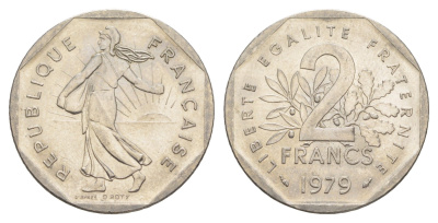 Франция 2 франка 1979 сеятель KM 942.1, Le Franc 272.3 никель 4543-216