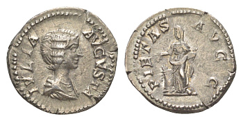 Римская Империя денарий 193-211 Юлия Домна, жена Септимия Севера, IVLIA AVGVSTA, бюст императрицы/PIETAS AVGG, Пиетата у алтаря, Рим RIC 572 серебро 1073-4-66
