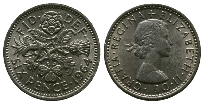 Великобритания 6 пенсов 1964 Елизавета II (1952-2022) KM 903, Spink 4149 медно-никель 4381-814