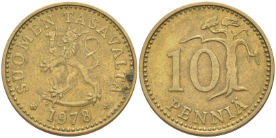 Финляндия 10 пенни 1978 К KM 46 алюминиевая бронза 219-1154