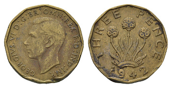 Великобритания 3 пенса 1942 Георг VI (1936-1952) KM 849, Spink 4112 никель латунь 77-136