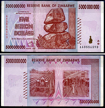 Зимбабве 5000000000 долларов 2008 Pick 84 бумага 7376-35-1-1