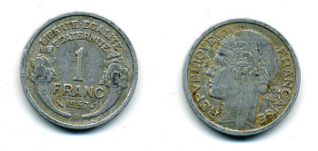 ФРАНЦИЯ 1 ФРАНК 1957 В KM 885а.2 алюминий 84-521