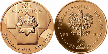Польша 2 злотых 2004 MW, 85 лет польской полиции KM 501 нордик  UNC  3996-334