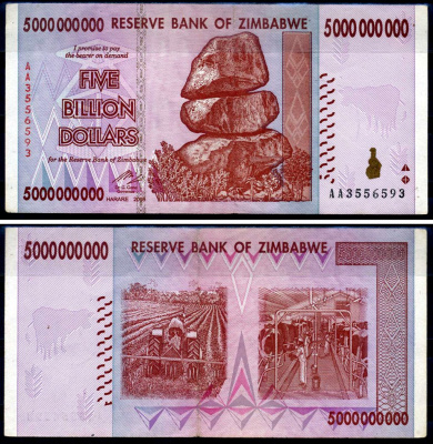 Зимбабве 5000000000 долларов 2008 Pick 84 бумага 7376-35-1-1