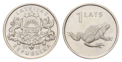 Латвия 1 лат 2010 Лягушка KM 108 медно-никель UNC 4679-349