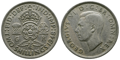 Великобритания 2 шиллинга (флорин) 1948 Георг VI (1936-1952) KM 865, Spink 4102 медно-никель 4381-1145