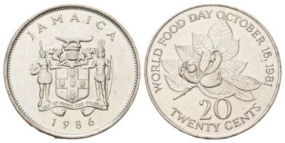 Ямайка 20 центов 1986 ФАО KM 120 медно-никель UNC 4590-934