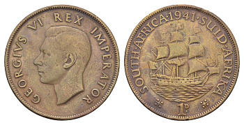 ЮАР 1 пенни 1941 Георг VI (1936-1952) KM 25 бронза 4672-946
