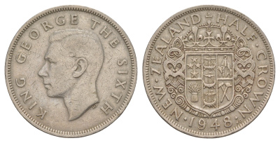 Новая Зеландия 1/2 кроны 1948 Георг VI (1936-1952) KM 19 медно-никель 4645-625