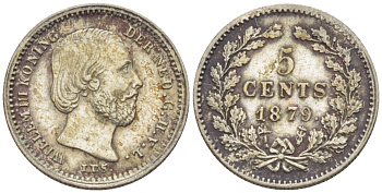 Нидерланды 5 центов 1879 Виллем III (1849-1890) KM 91 серебро 66-1232