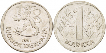 ФИНЛЯНДИЯ 1 МАРКА 1981 K KM 49а медно-никель UNC 3718-932