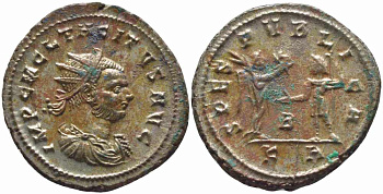 Римская Империя аврелианиан 275 Тацит SPES PVBLICA Кизик Extremely fine RIC 208 var бронза, серебрение 1073-16-54