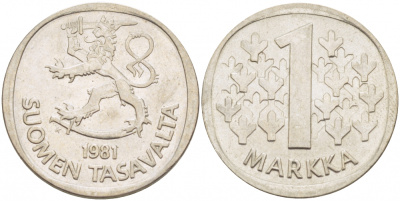 ФИНЛЯНДИЯ 1 МАРКА 1981 K KM 49а медно-никель UNC 3718-932