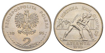 Польша 2 злотых 1995 XXVI олимпийские игры 1996 года в Атланте, борьба KM 303 медно-никель  UNC  413-5431