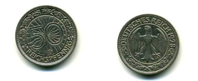 Германия 50 рейхспфеннигов 1928 D KM 49, J.324 никель 179-644