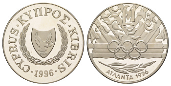 Кипр 1 фунт 1996 XXVI летние Олимпийские Игры, Атланта 1996 KM 71a серебро PROOF 1521-1512
