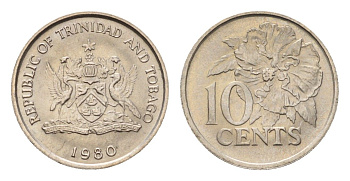 Тринидад и Тобаго 10 центов 1980 цветок гибискуса KM 31 медно-никель UNC 4669-818