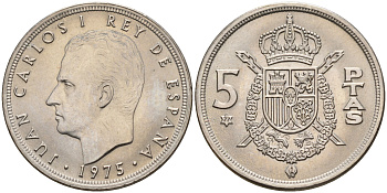 Испания 5 песет 1975 (77) Хуан Карлос I (1975-2014) KM 807 медно-никель  UNC  4153-215