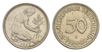 ФРГ 50 пфеннигов 1977 J KM 109, J. 384 медно-никель 4611-125
