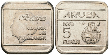 Аруба 5 флоринов 1996 Беатрикс (1980-2013) KM 12 сталь плакированная никелем 4619-424
