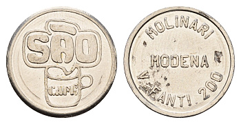 Италия, Модена жетон для выдачи напитков - кофе диаметр 20,5 мм, вес 5,7 гр нержавеющая сталь 4669-243