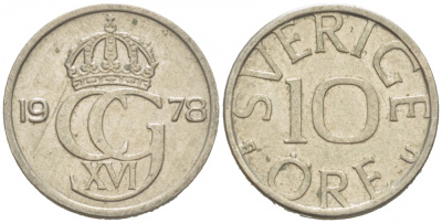 Швеция 10 эре 1978 U Карл XVI Густав (1973- ) KM 850 медно-никель 3955-335