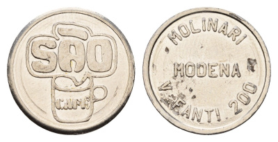 Италия, Модена жетон для выдачи напитков - кофе диаметр 20,5 мм, вес 5,7 гр нержавеющая сталь 4669-243