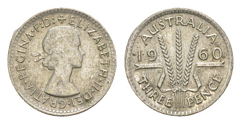 Австралия 3 пенса 1960 Елизавета II (1952-2022) KM 57 серебро aUNC 4649-1114