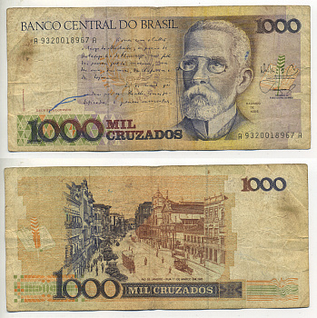 БРАЗИЛИЯ 1000 КРУЗАДО 1988 ПОДПИСЬ 26 Pick 213b бумага 7553-34-4