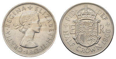 Великобритания 1/2 кроны 1966 Елизавета II (1952-2022) KM 907, Spink 4145 медно-никель aUNC 4667-411