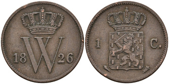 Нидерланды 1 цент 1826 Виллем I (1815-1840) KM 47 медь 4575-945